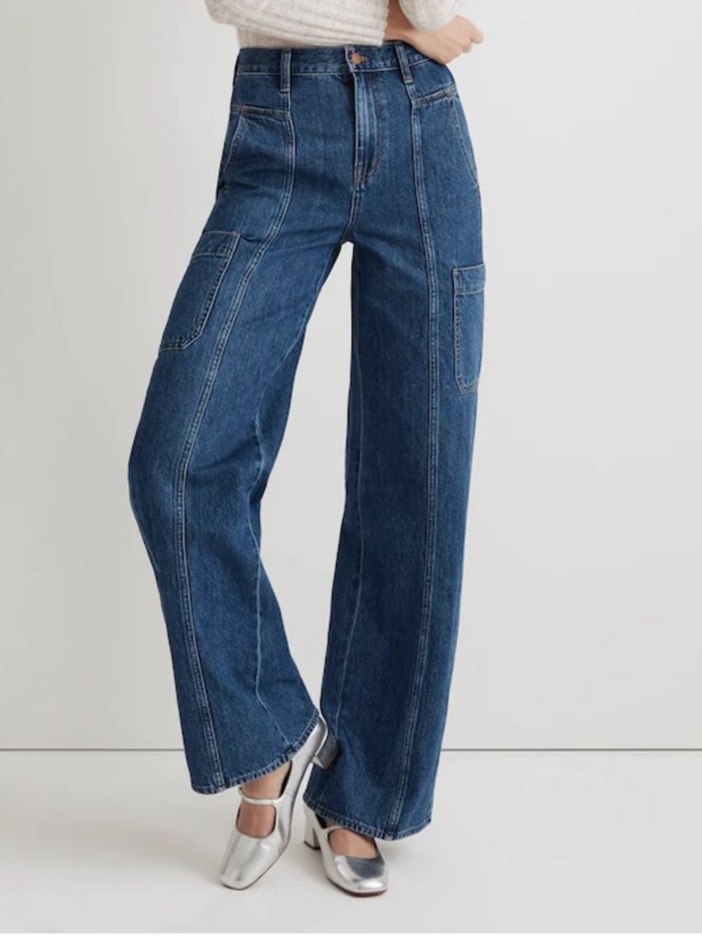 Madewell Baggy Straight Cargo High-Rise Wide Leg Patch Jeans size 27 NN489 - Picture 14 of 14